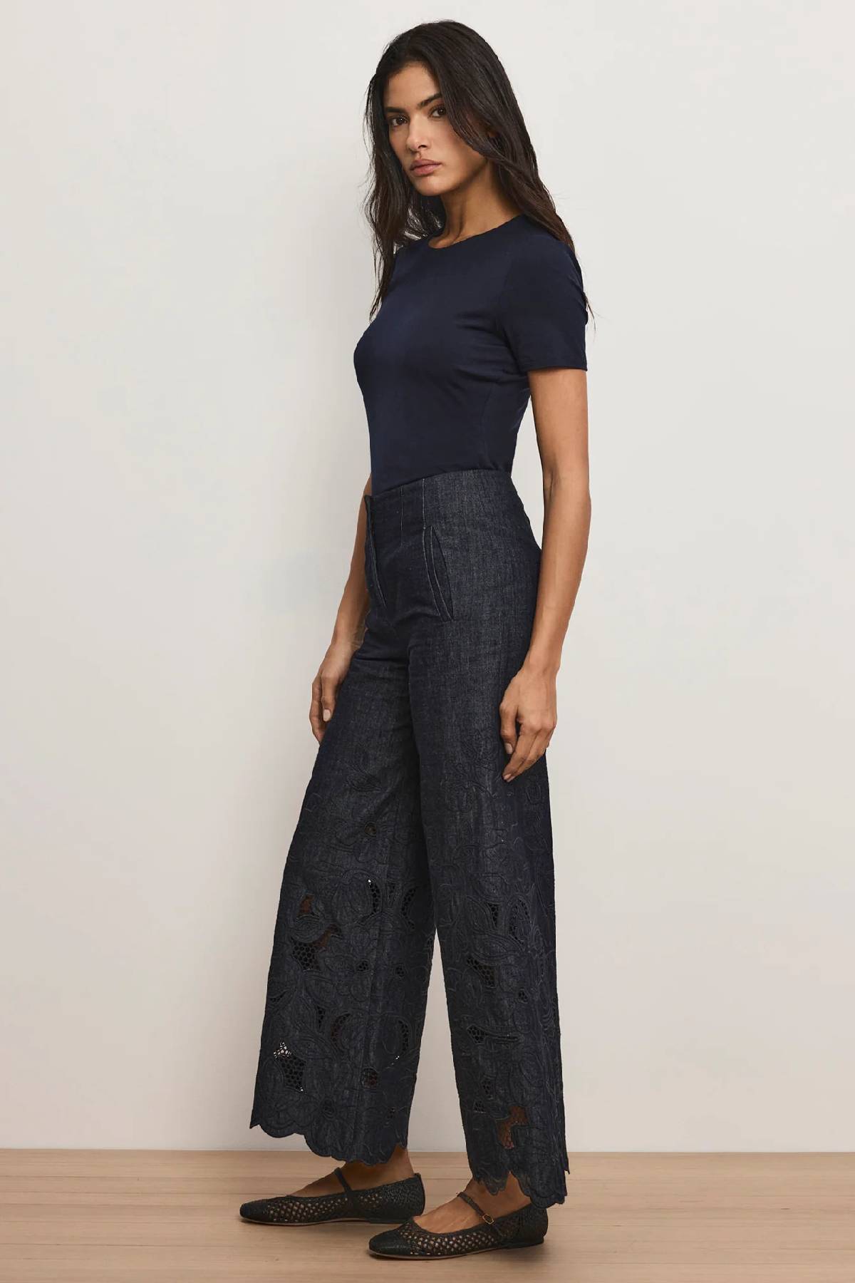 Veronica Beard Osborne Wide Leg Eyelet Pant