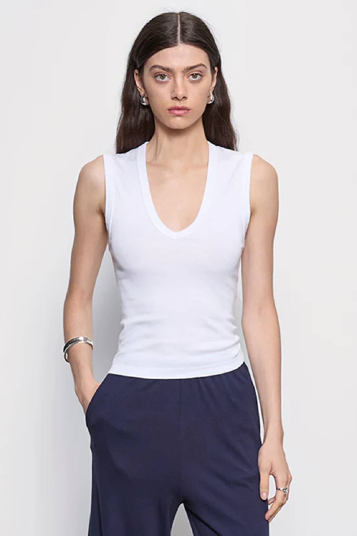 Enza Costa Supima Classic Sleeveless V-Neck