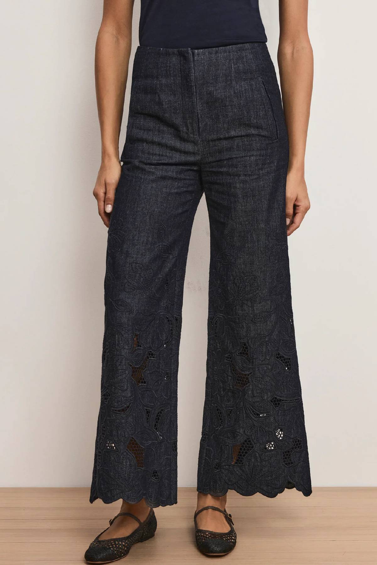 Veronica Beard Osborne Wide Leg Eyelet Pant