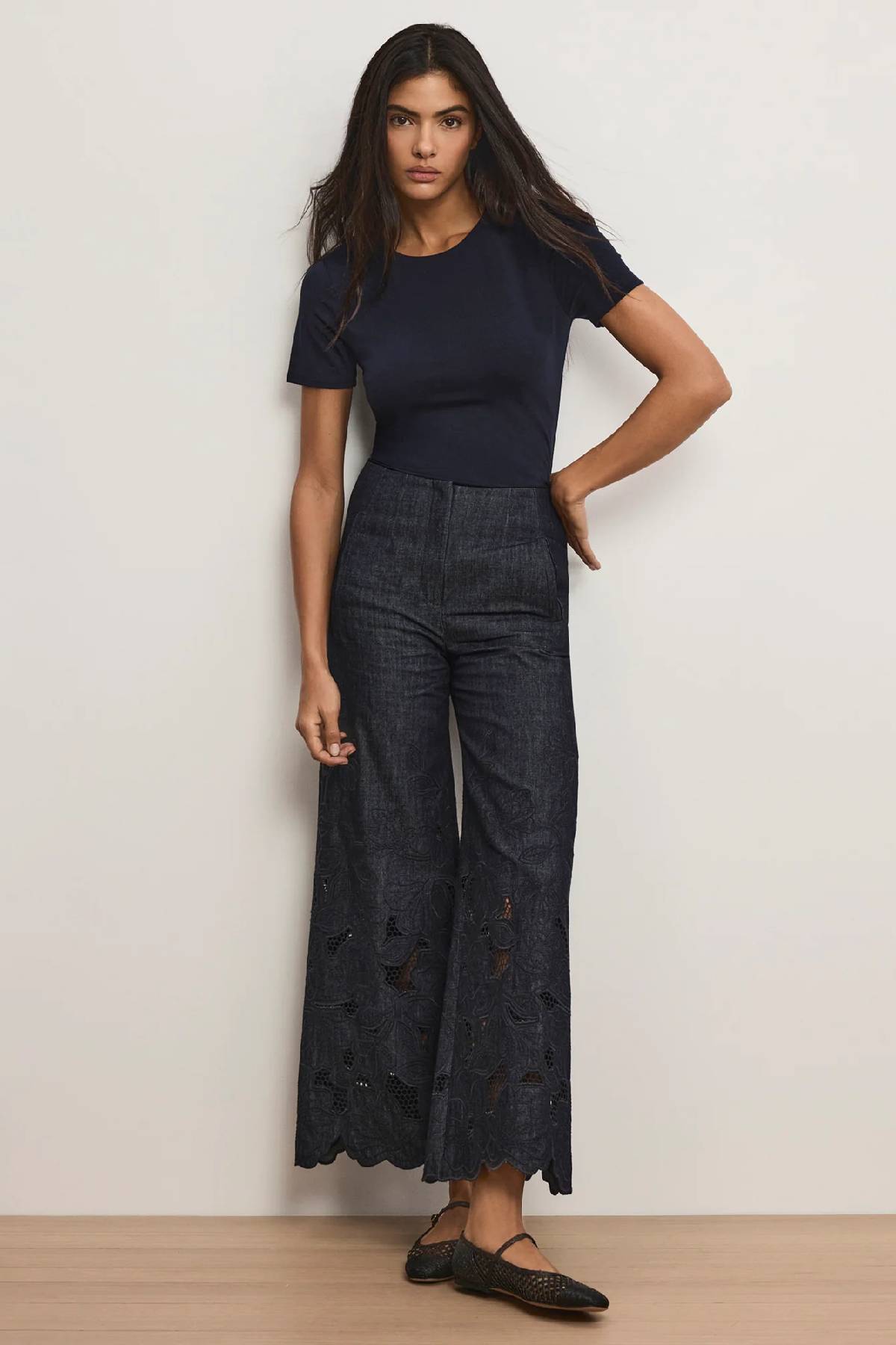 Veronica Beard Osborne Wide Leg Eyelet Pant