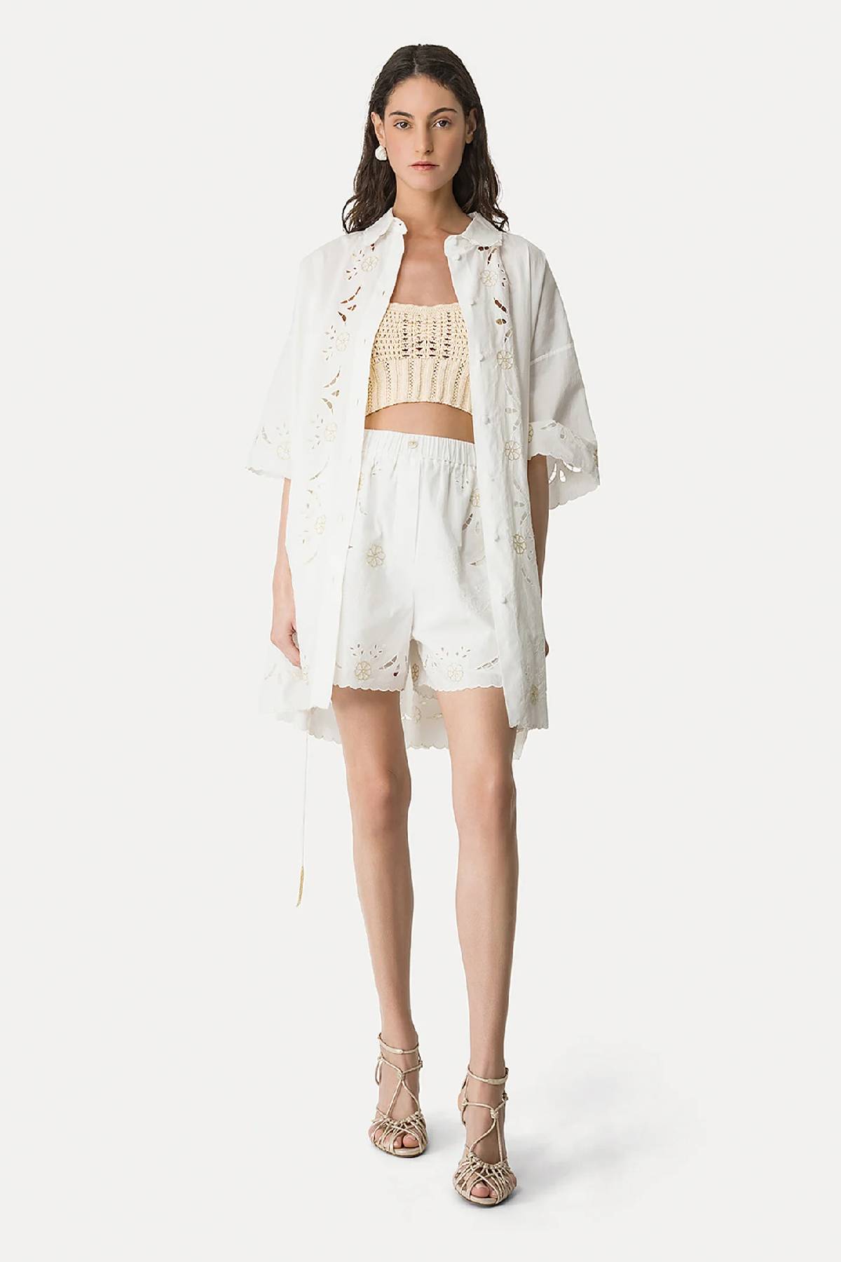 Forte Forte Poplin Shorts With “Lace And Glass” Embroidery