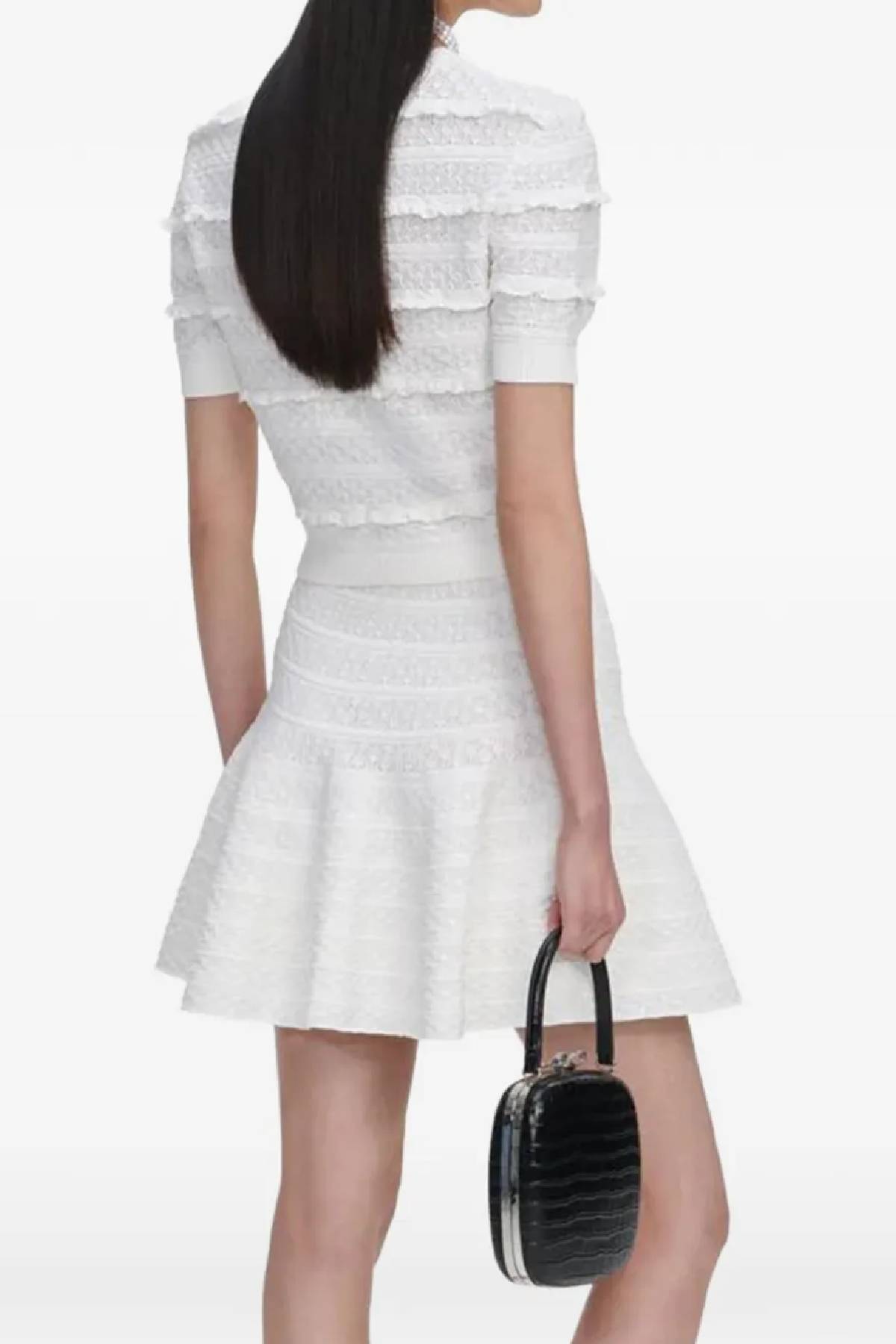Self-Portrait White Pointelle Knit Mini Skirt