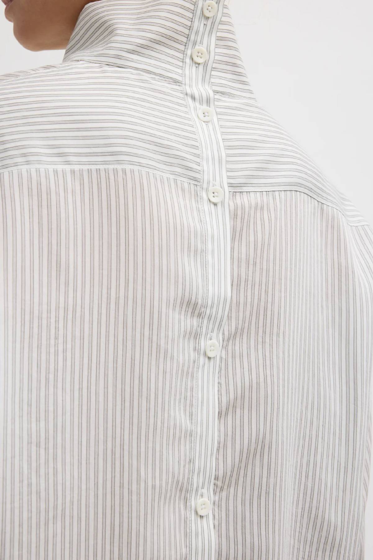 Tibi Ultra Light Silk Tencel Striped Funnel Neck Shirt
