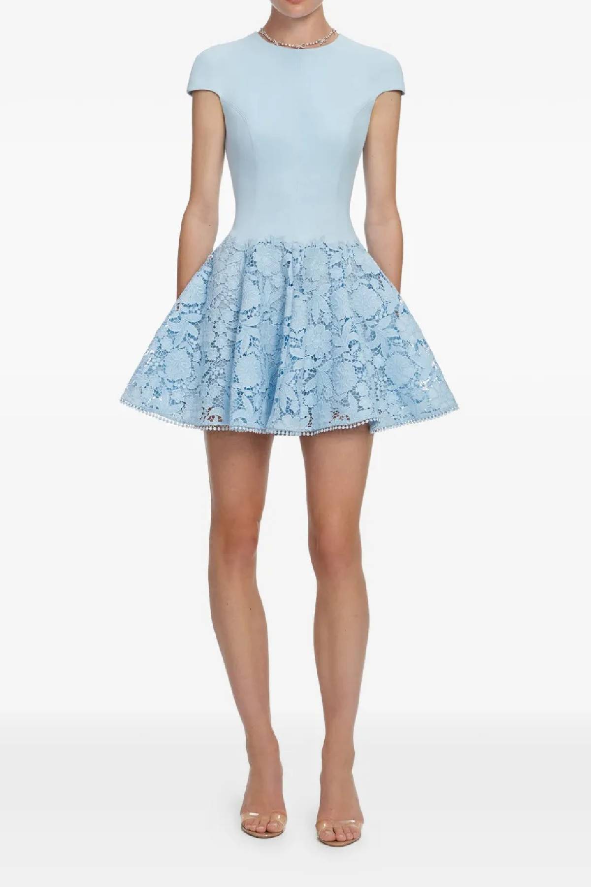 Self-Portrait Blue Crepe Lace Mini Dress