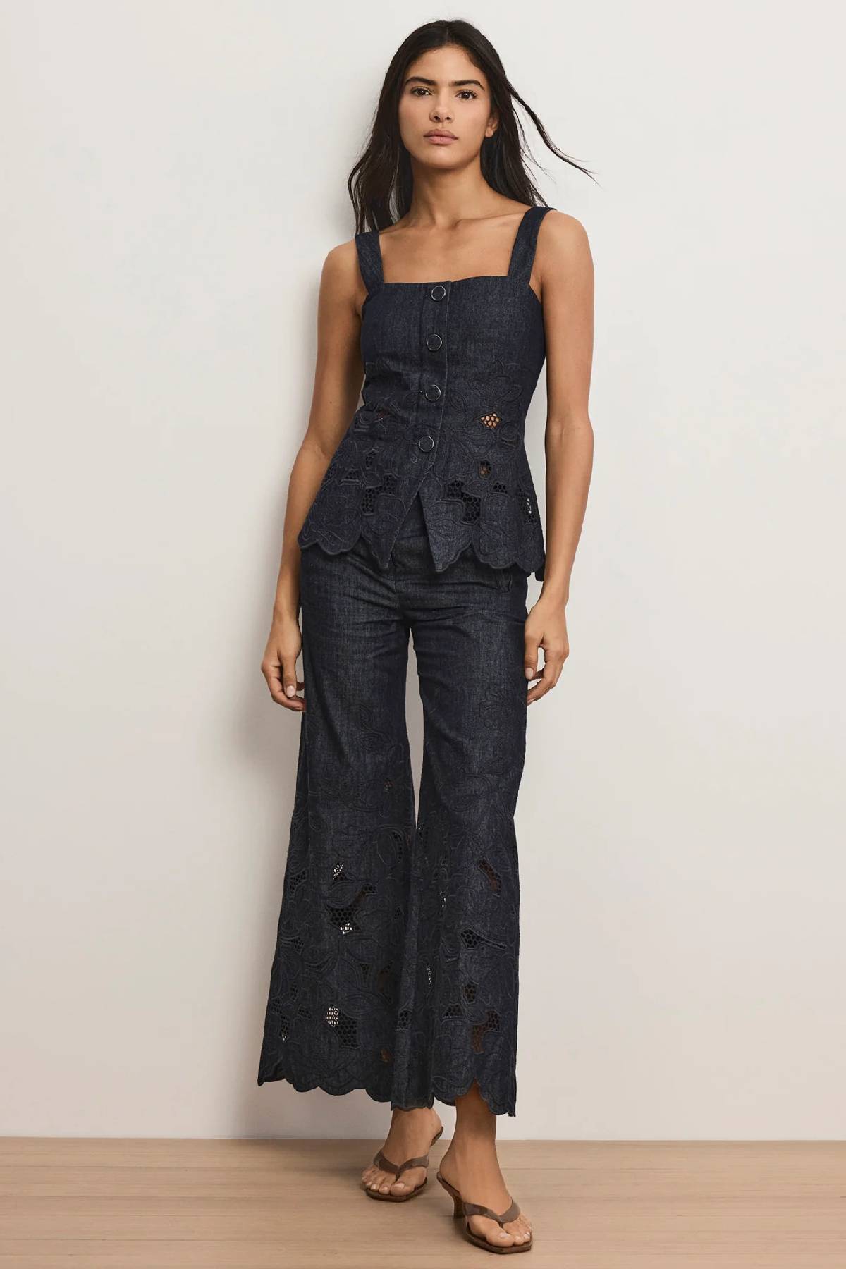 Veronica Beard Osborne Wide Leg Eyelet Pant