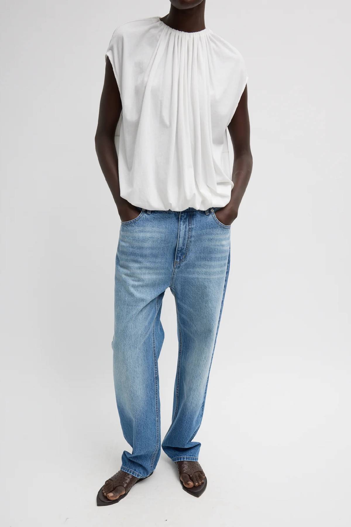 Tibi T-Shirt Program Shirred Neck Circular Top