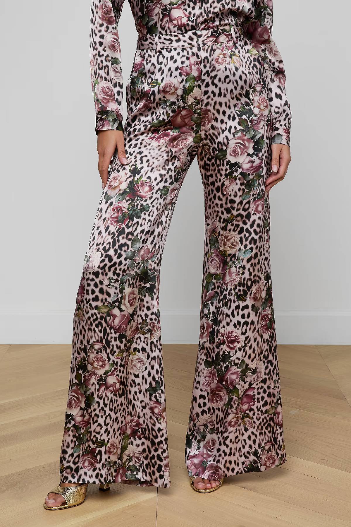 L’AGENCE Pilar Wide Leg Pant - Multi Small Rose Cheetah