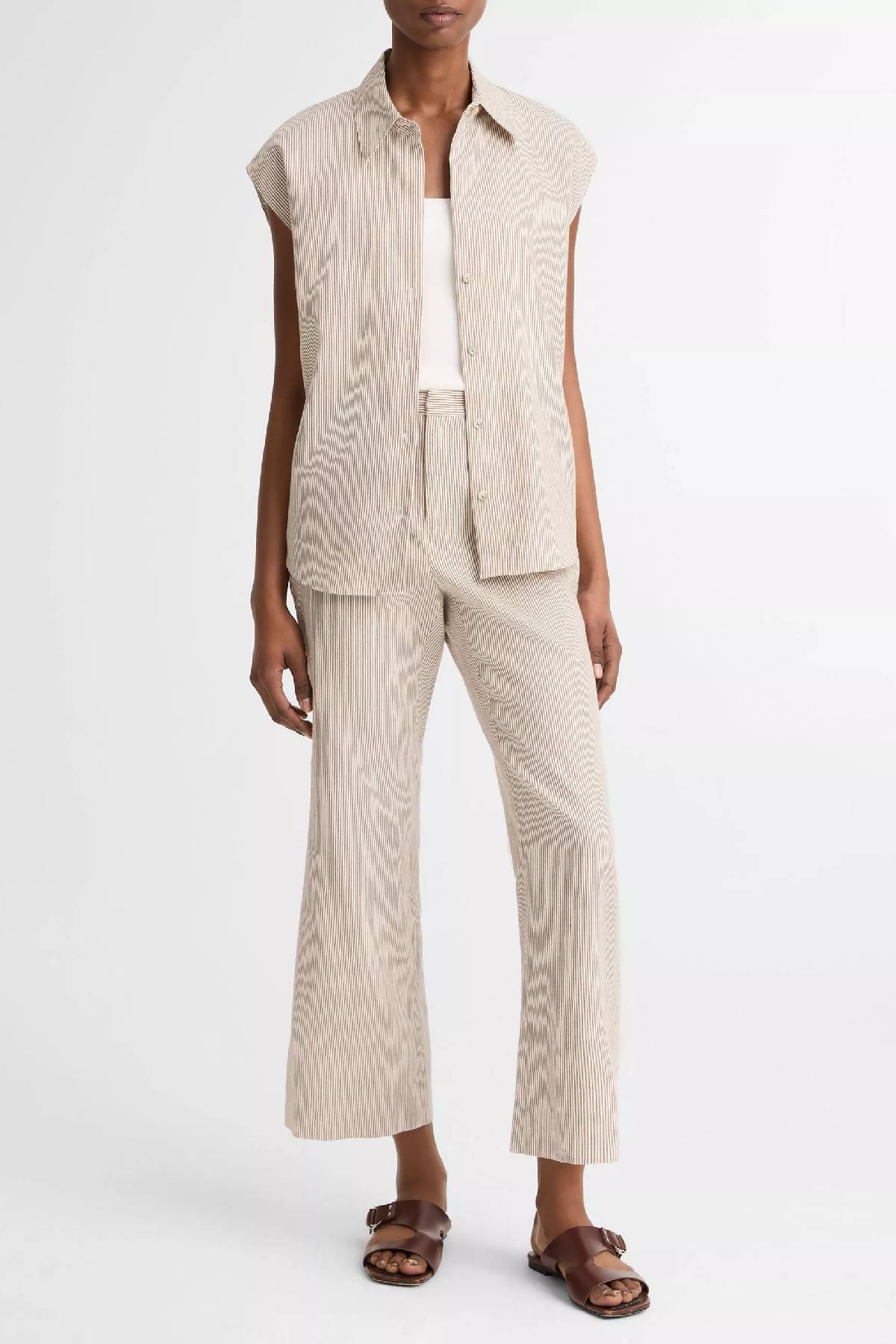 Vince Ticking Stripe Cap Sleeve Blouse