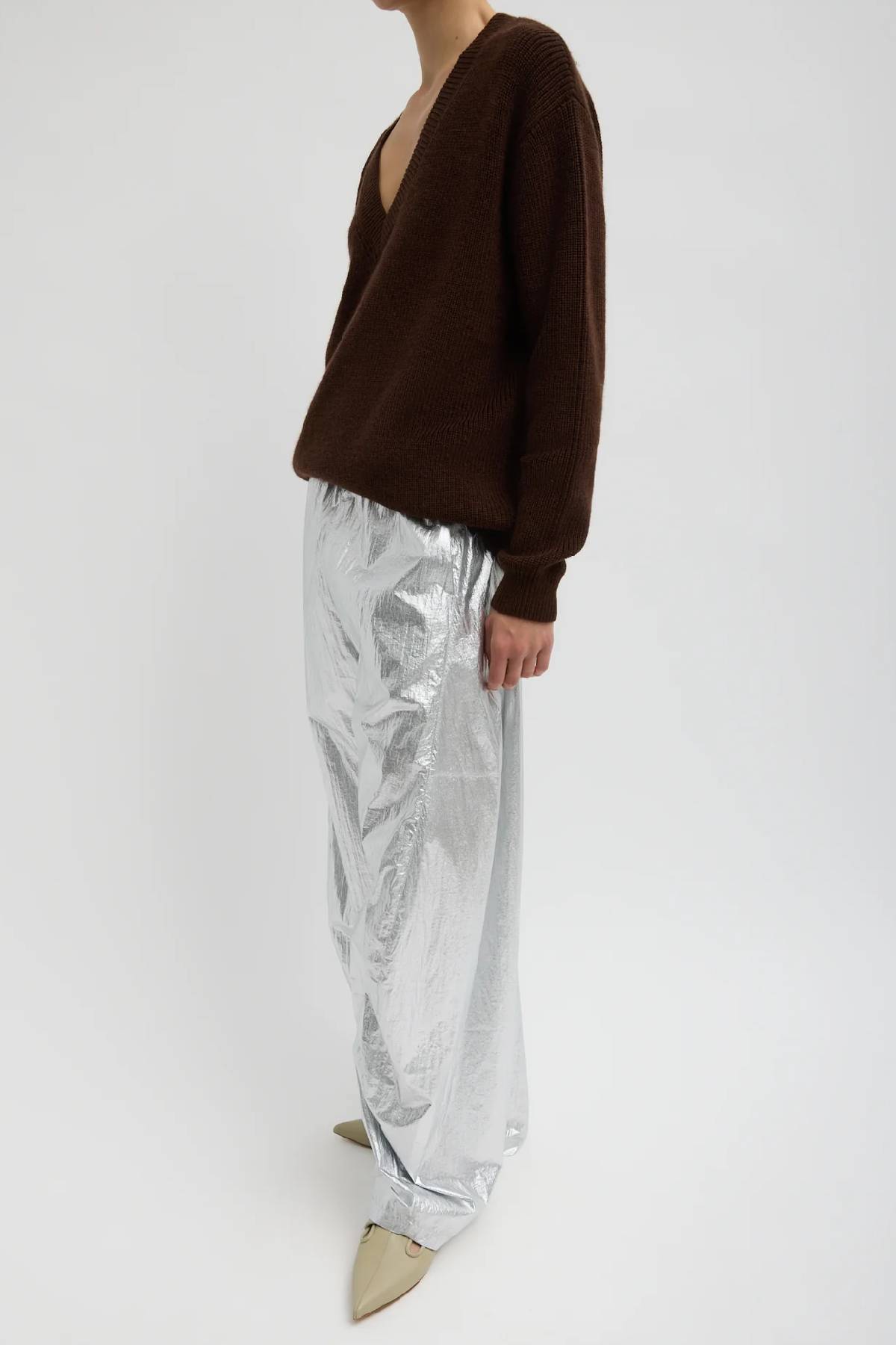 Tibi Silver Metallic Nylon Winslow Pant
