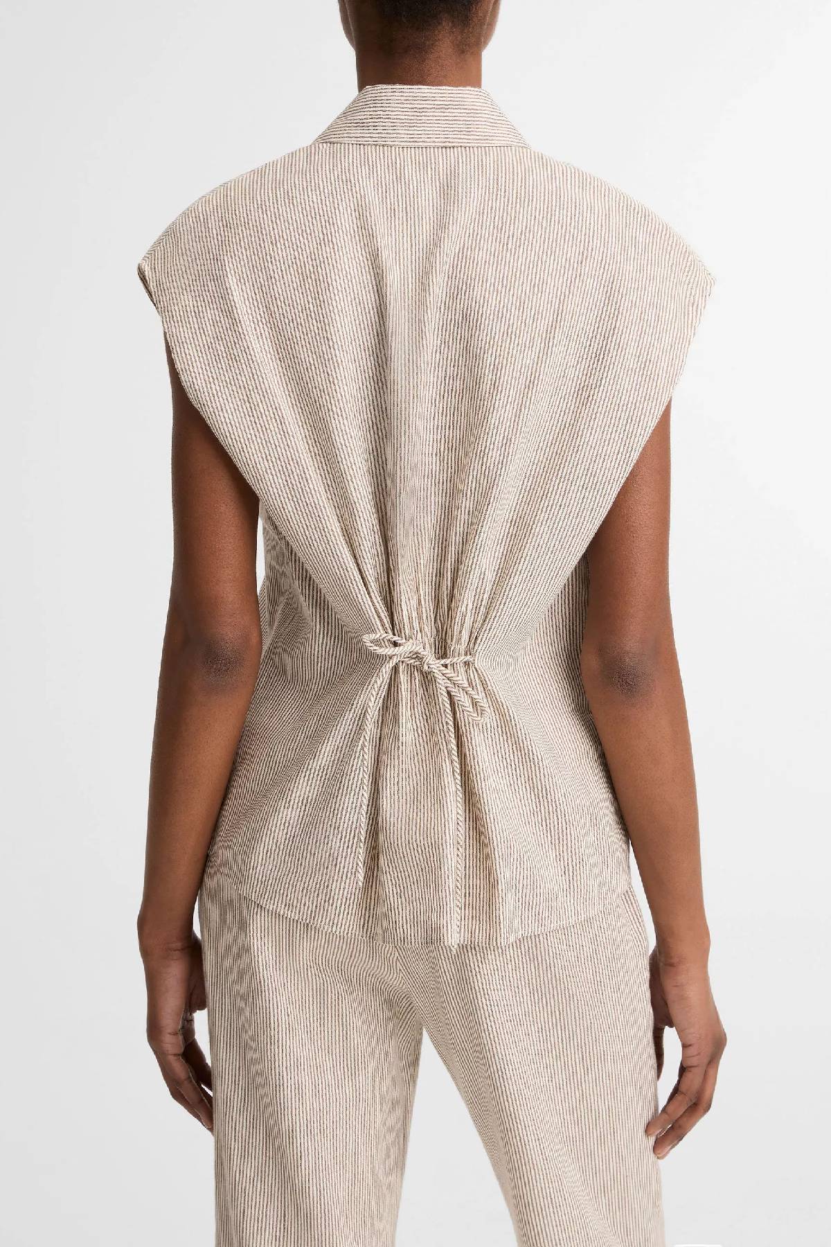 Vince Ticking Stripe Cap Sleeve Blouse - Taupe Wood