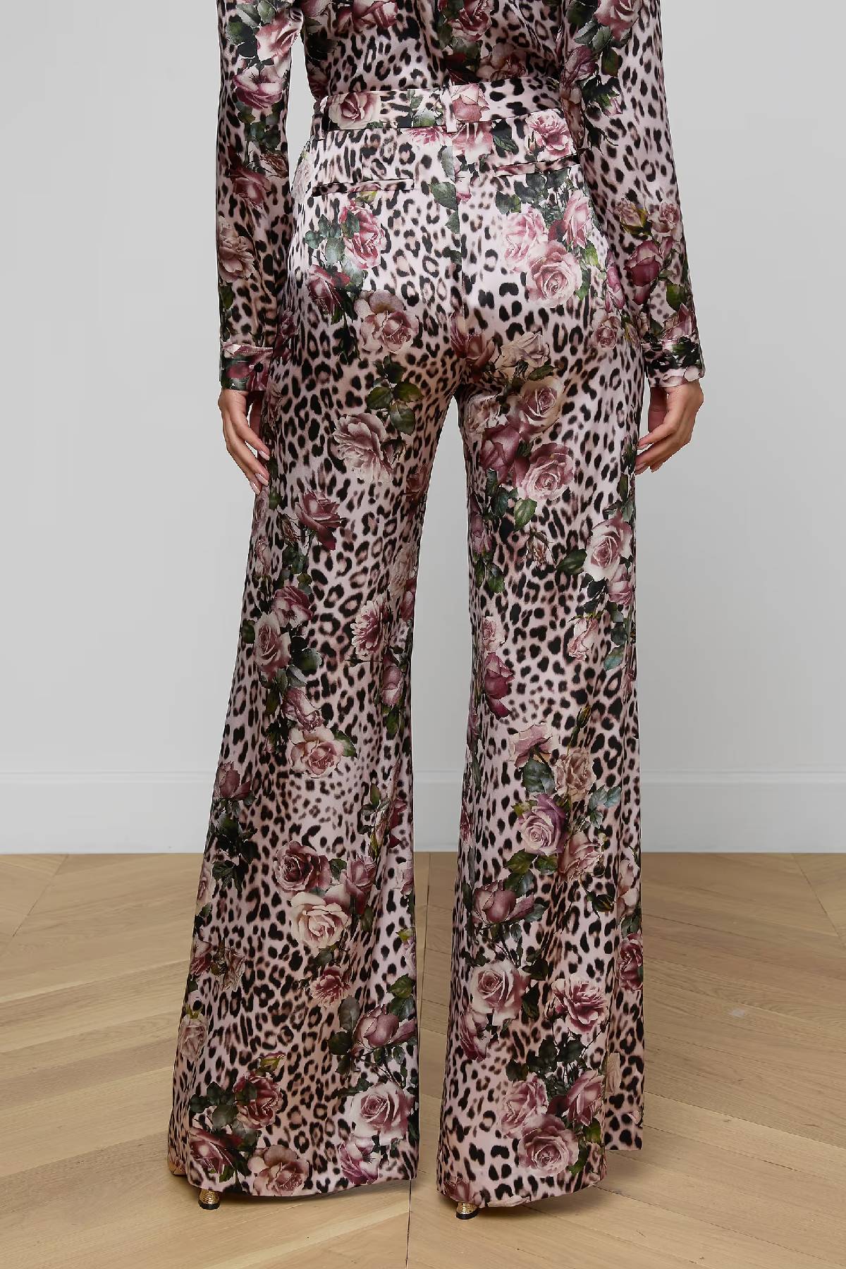 L’AGENCE Pilar Wide Leg Pant - Multi Small Rose Cheetah