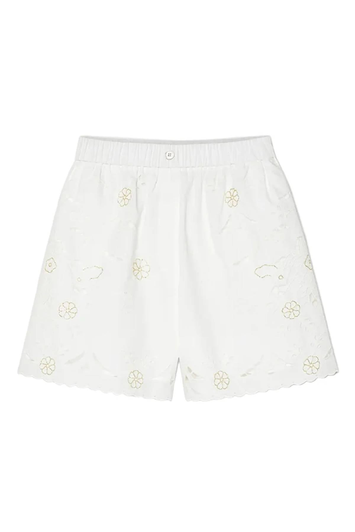 Forte Forte Poplin Shorts With “Lace And Glass” Embroidery