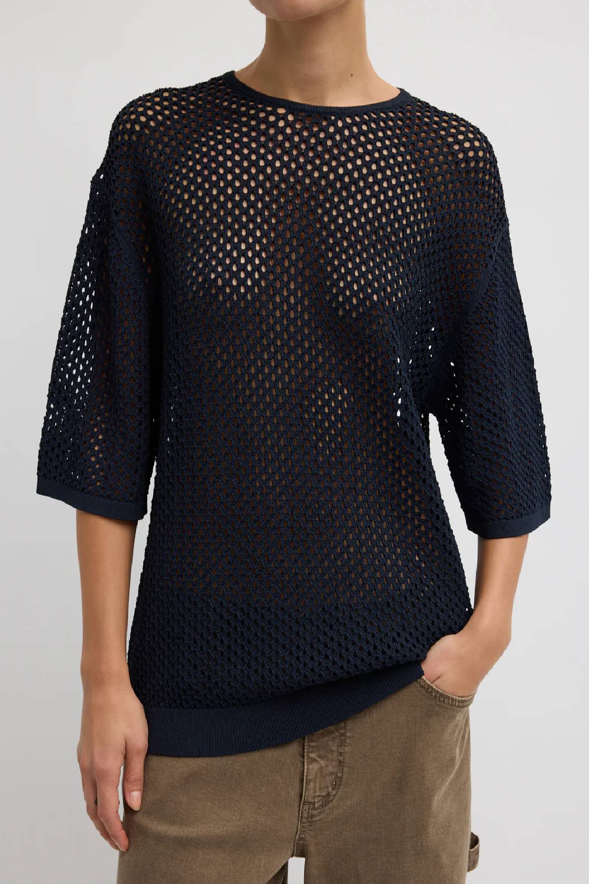 Tibi Crochet Netting Oversized Easy T-Shirt