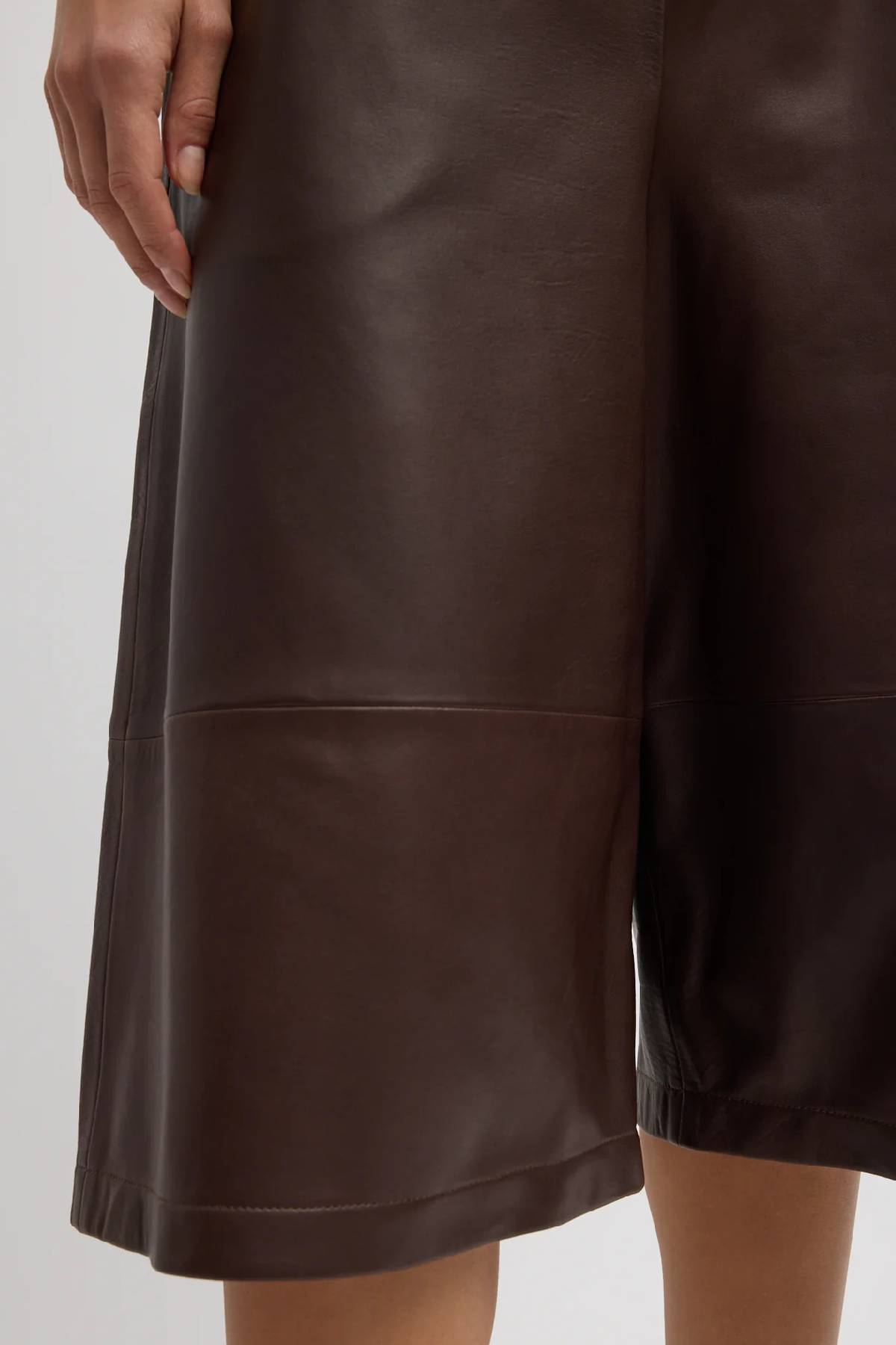 Tibi Leather Relaxed Long Short - Brown