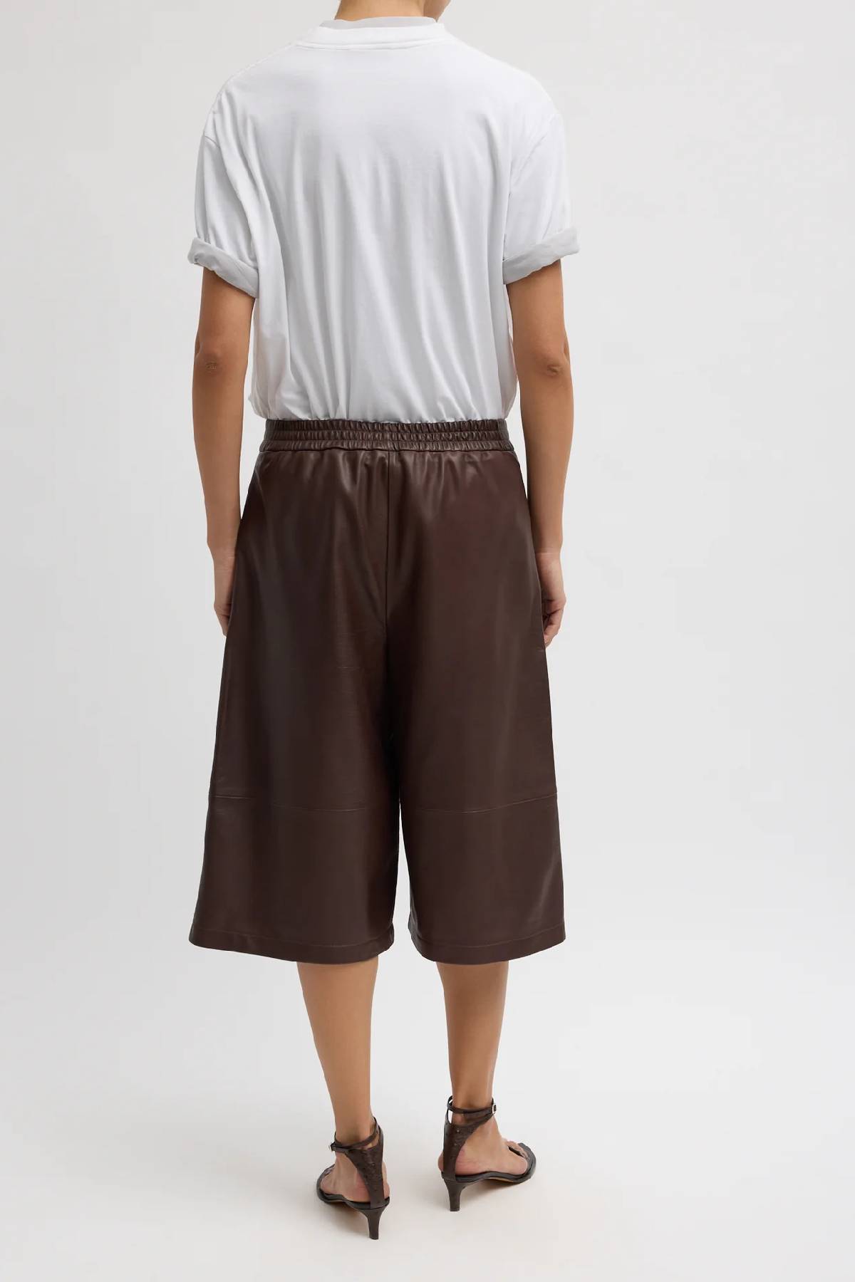 Tibi Leather Relaxed Long Short - Brown