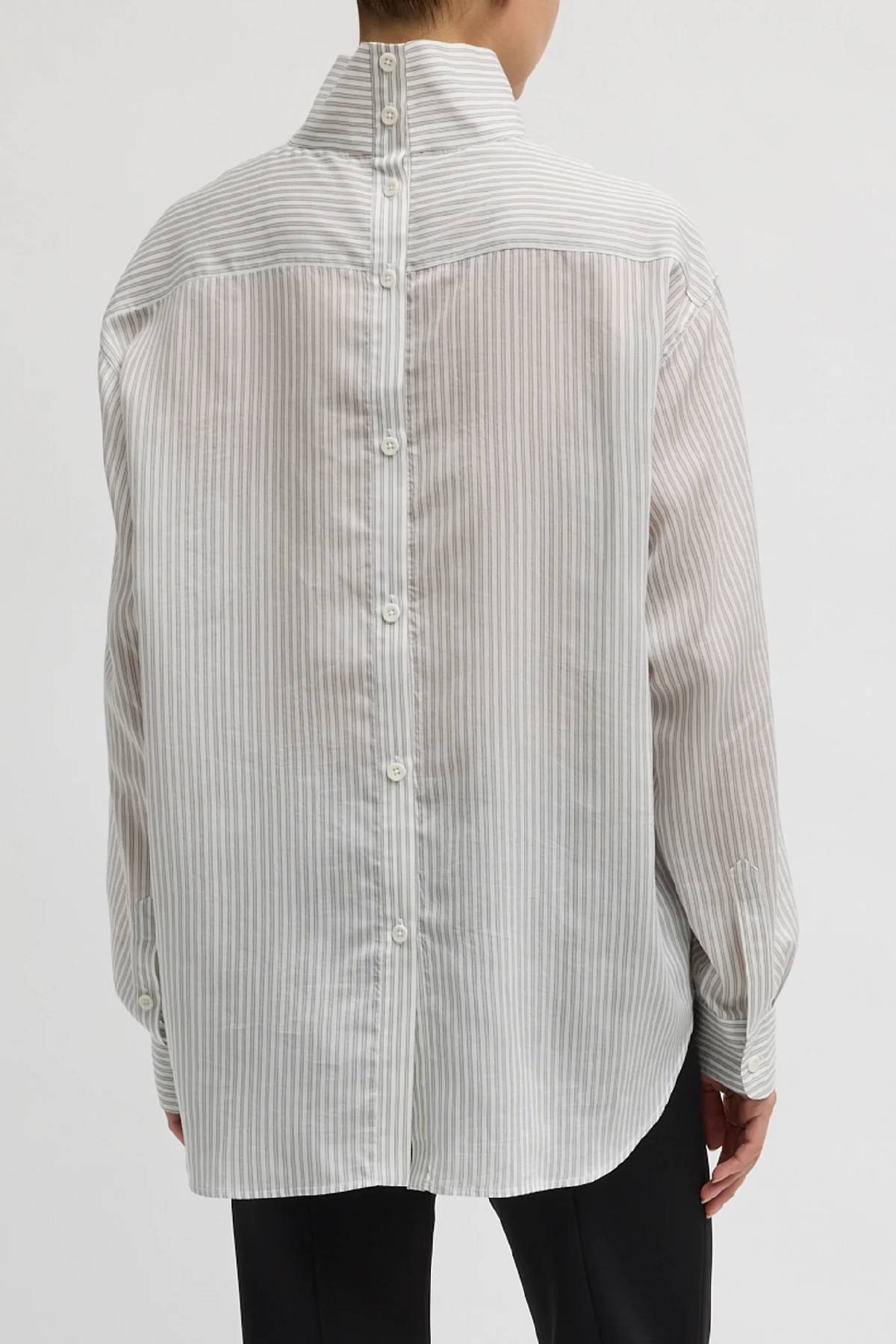 Tibi Ultra Light Silk Tencel Striped Funnel Neck Shirt