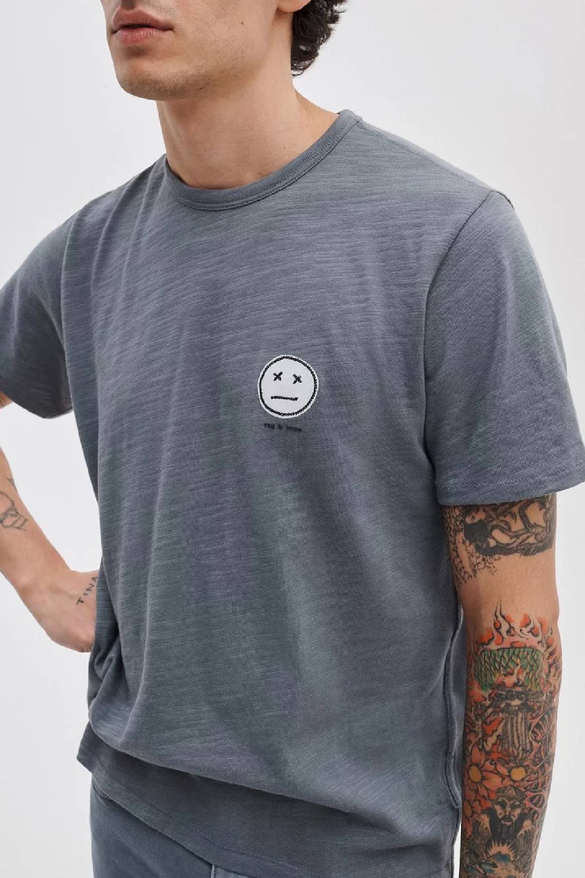 Rag & Bone Men's Sour Face Embroidered Tee - Shade Grey