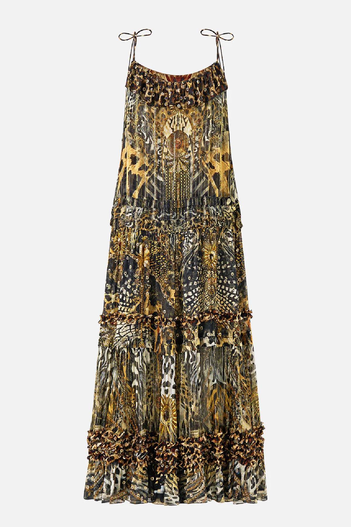 Camilla Gathered Tiered Dress With Frill Detail