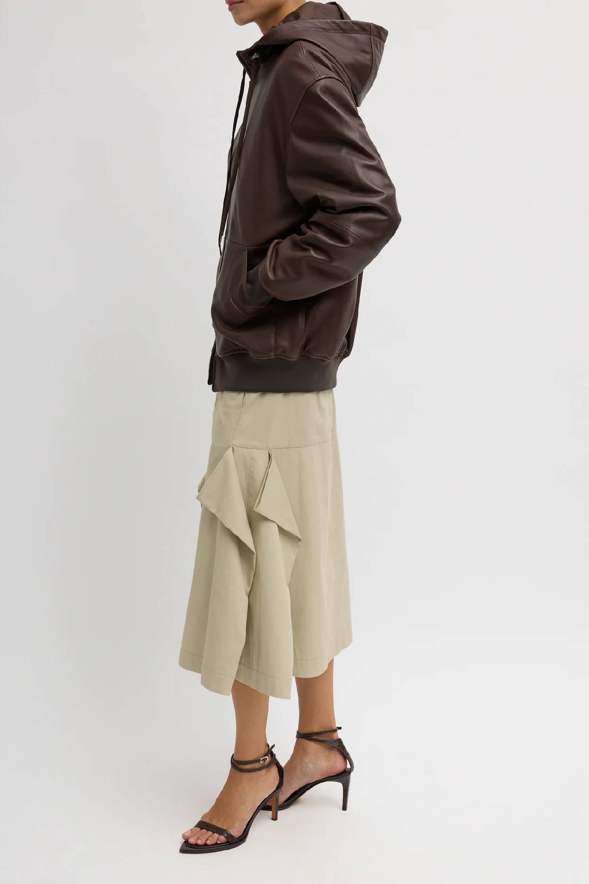 Tibi Leather Zip Up Hoodie Jacket