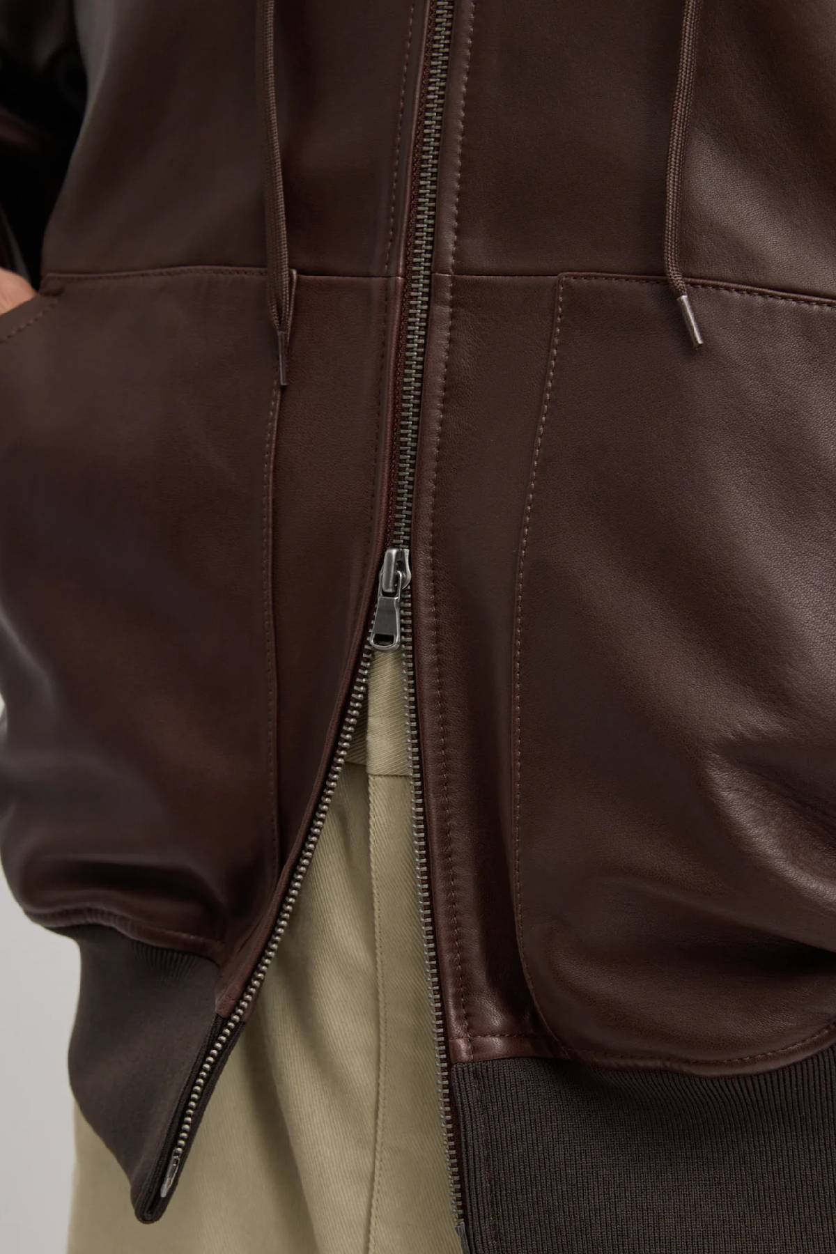 Tibi Leather Zip Up Hoodie Jacket