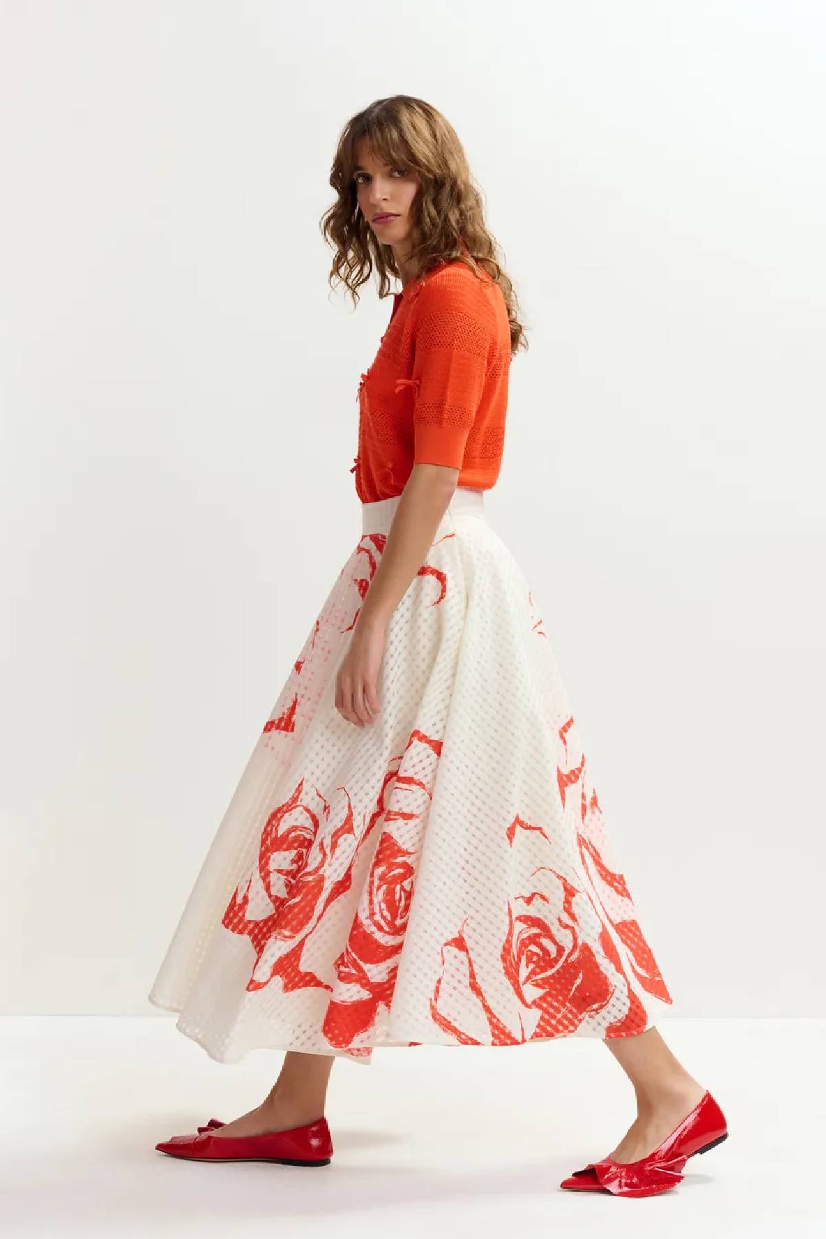 Essentiel Antwerp Pleated Midi Skirt With Flowers