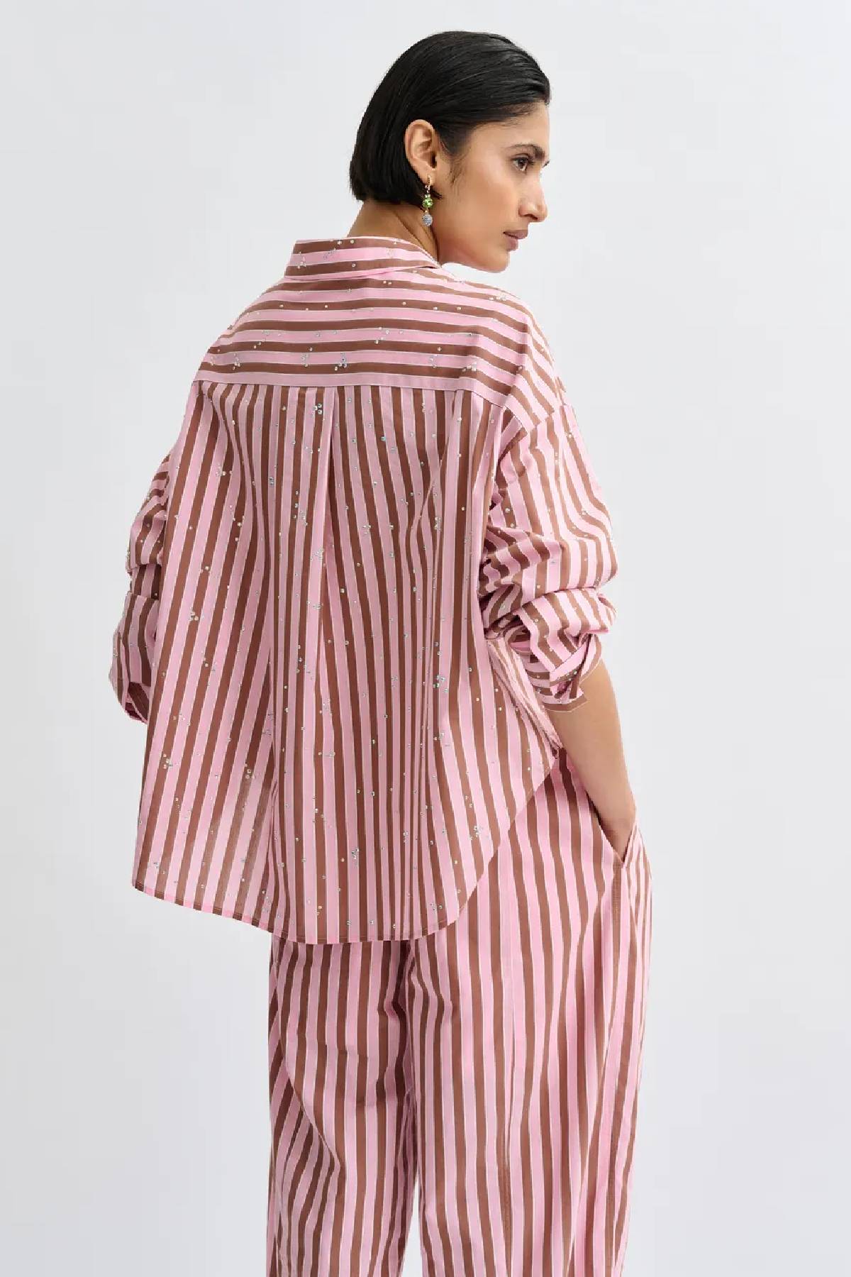 Essentiel Antwerp Striped Cotton-Blend Shirt With Rhinestone Embellishments