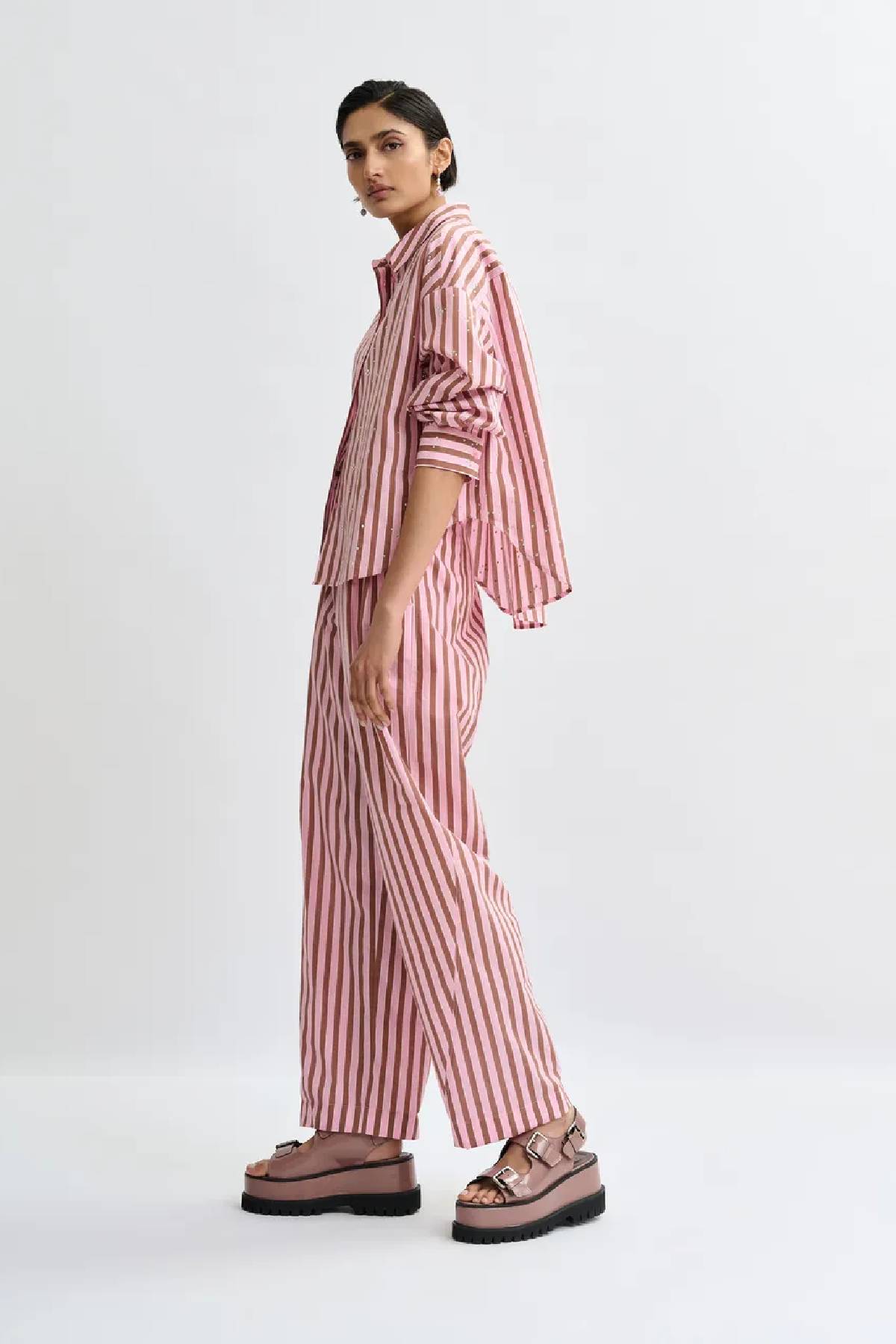 Essentiel Antwerp Striped Cotton-Blend Shirt With Rhinestone Embellishments