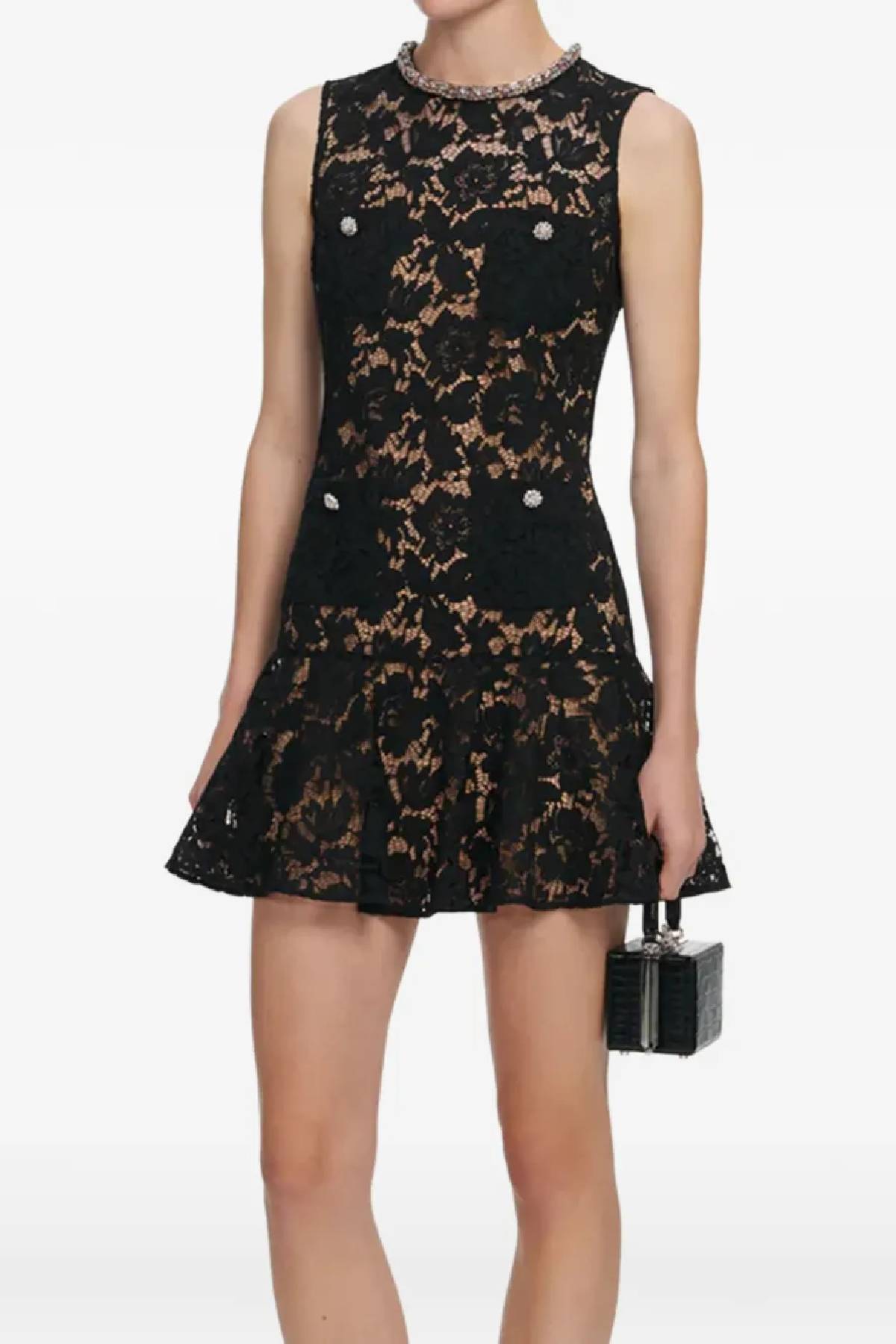 Self-Portrait Black Lace Crystal Mini Dress