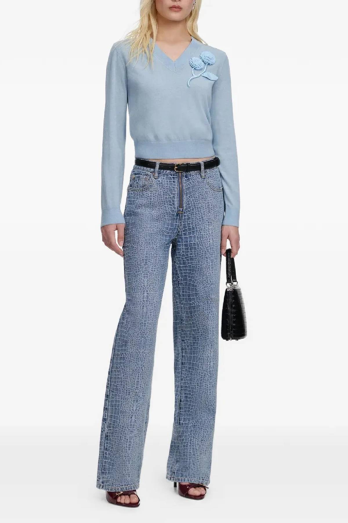 Self-Portrait Blue Rose Wool Jumper