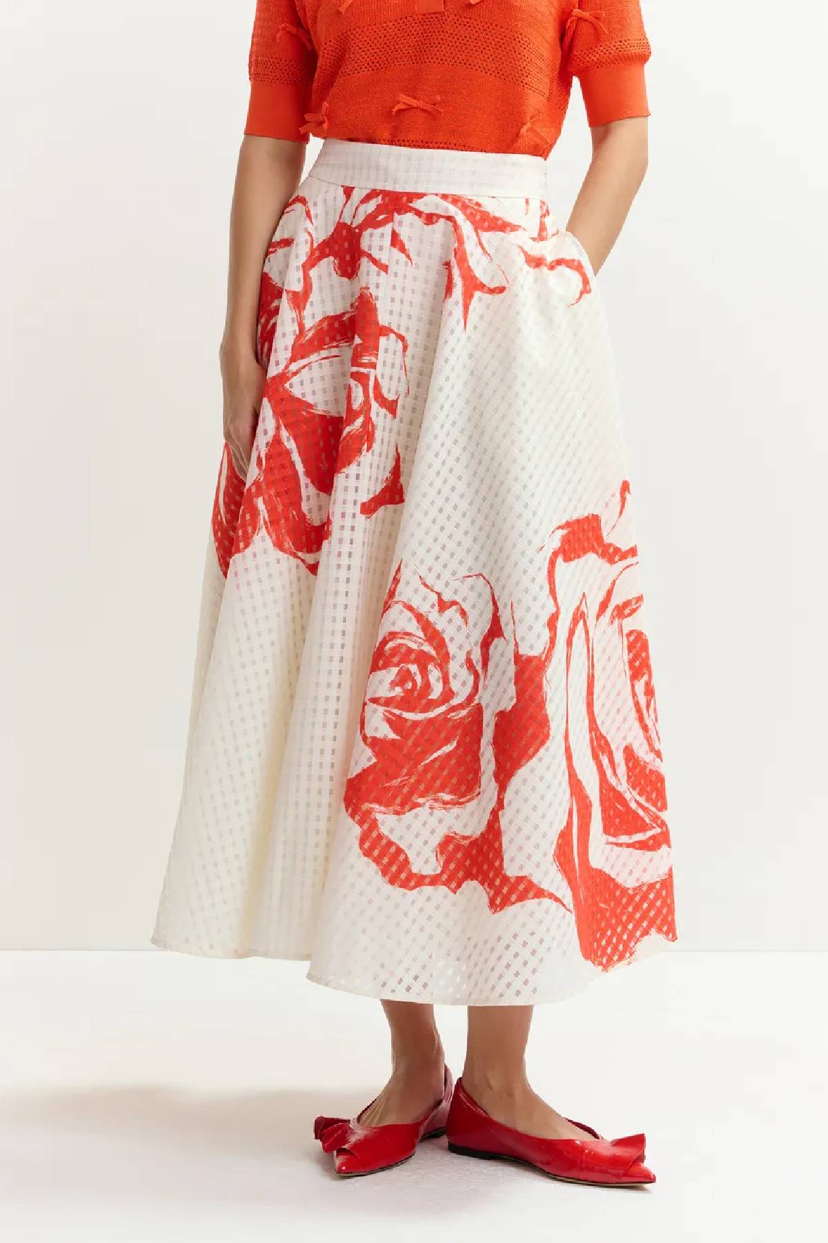 Essentiel Antwerp Pleated Midi Skirt With Flowers