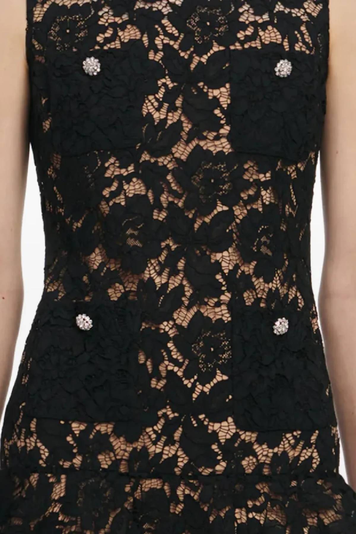 Self-Portrait Black Lace Crystal Mini Dress - Black