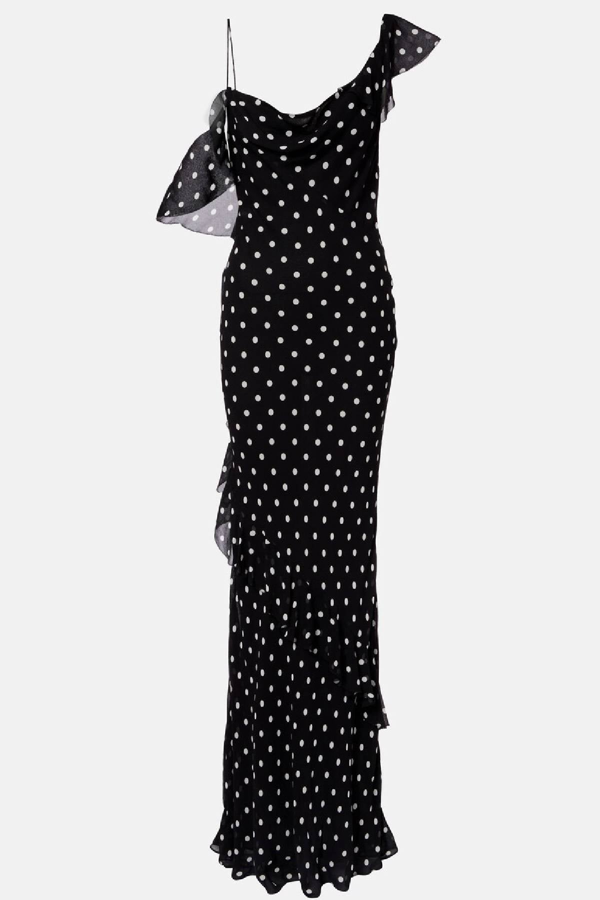 Self-Portrait Black Polka Dot Georgette Maxi Dress - Black