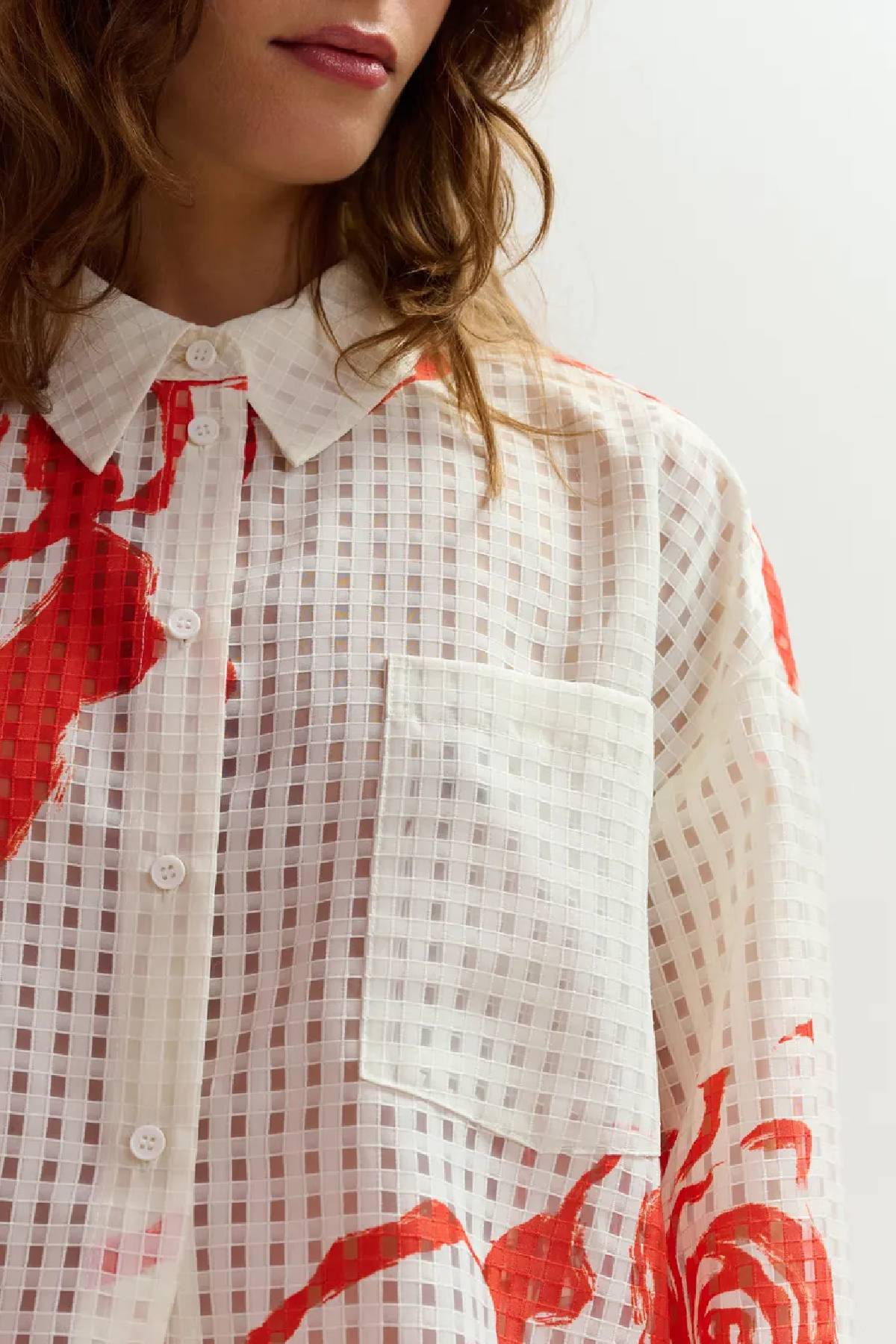 Essentiel Antwerp Oversized Sheer Printed Shirt
