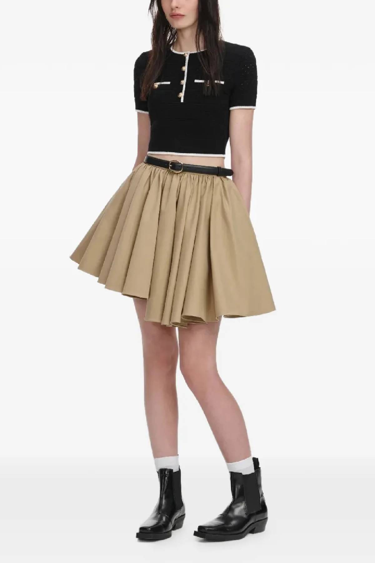 Self-Portrait Tan Cotton Mini Skirt