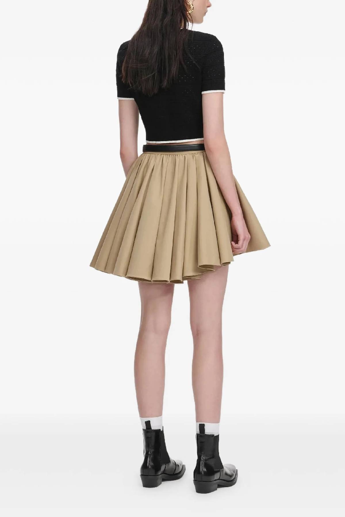 Self-Portrait Tan Cotton Mini Skirt
