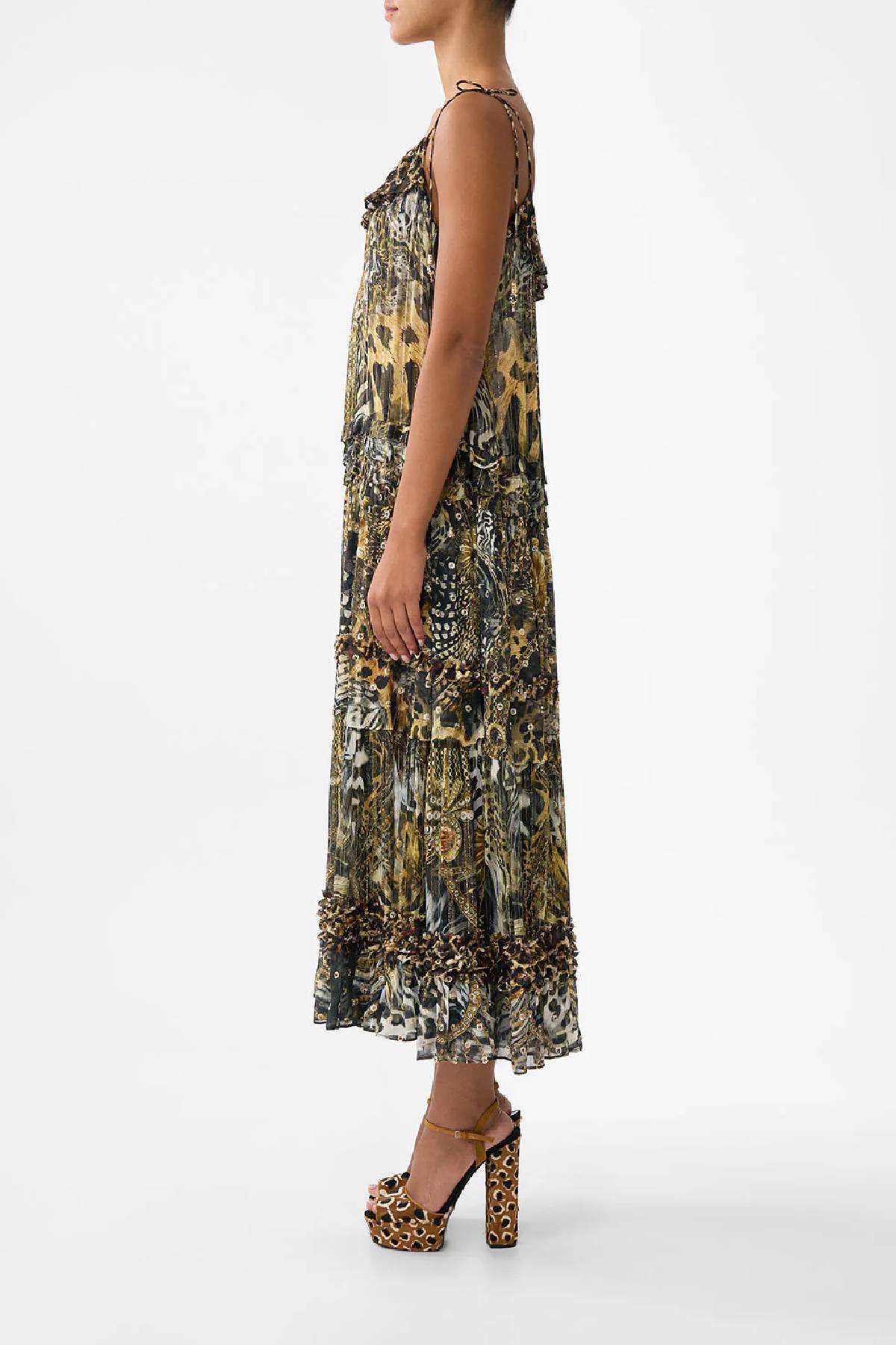 Camilla Gathered Tiered Dress With Frill Detail