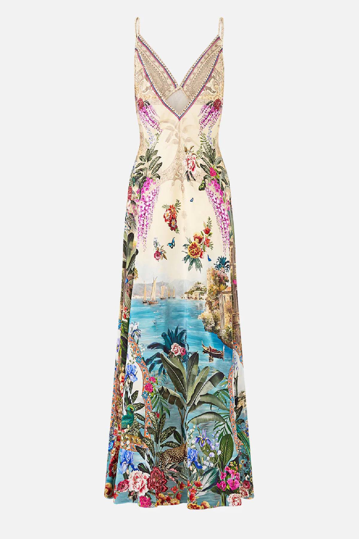 Camilla V-Neck Full Length Bias Slip Dress