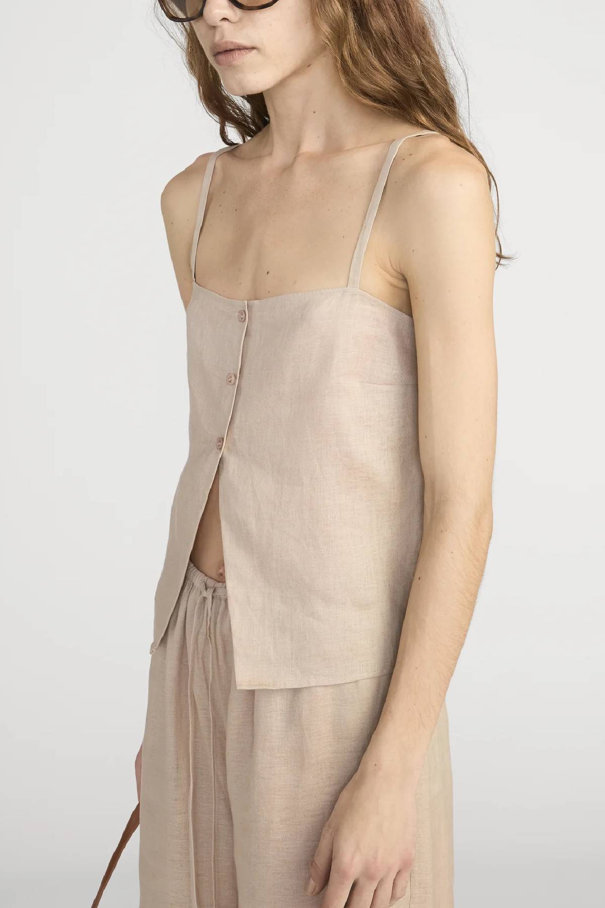 Frame The Linen Button Cami - Flax