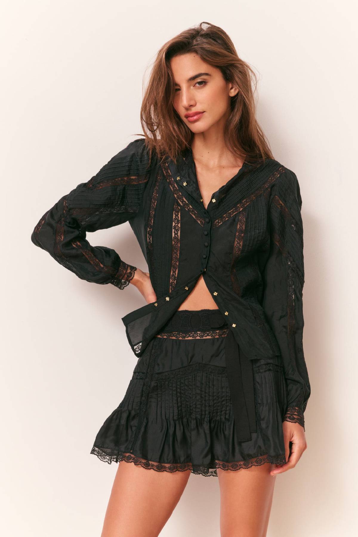 LoveShackFancy Willia Silk Lace-Detailed Mini Skirt