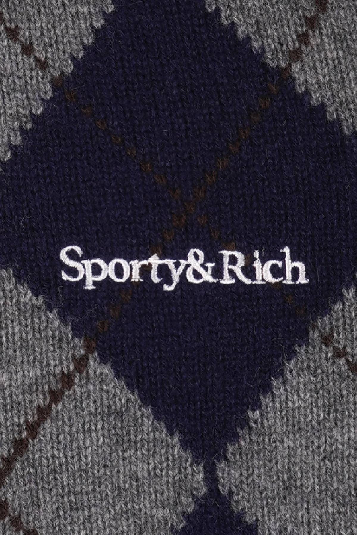 Sporty & Rich Serif Logo Argyle Cashmere Polo