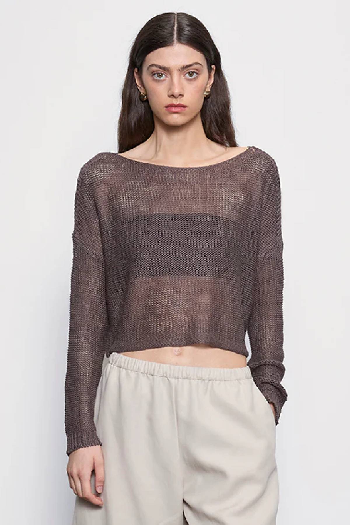 Enza Costa Linen Open Knit Bateau Sweater