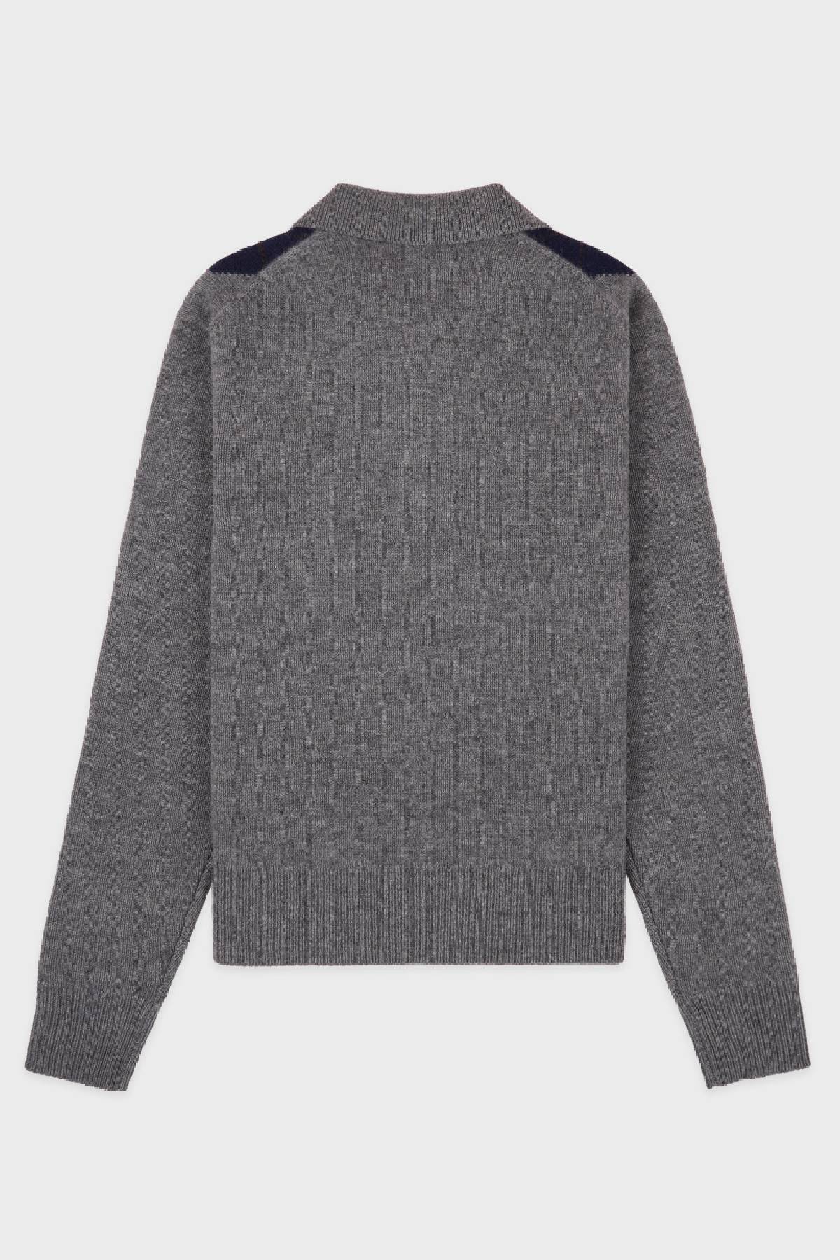 Sporty & Rich Serif Logo Argyle Cashmere Polo