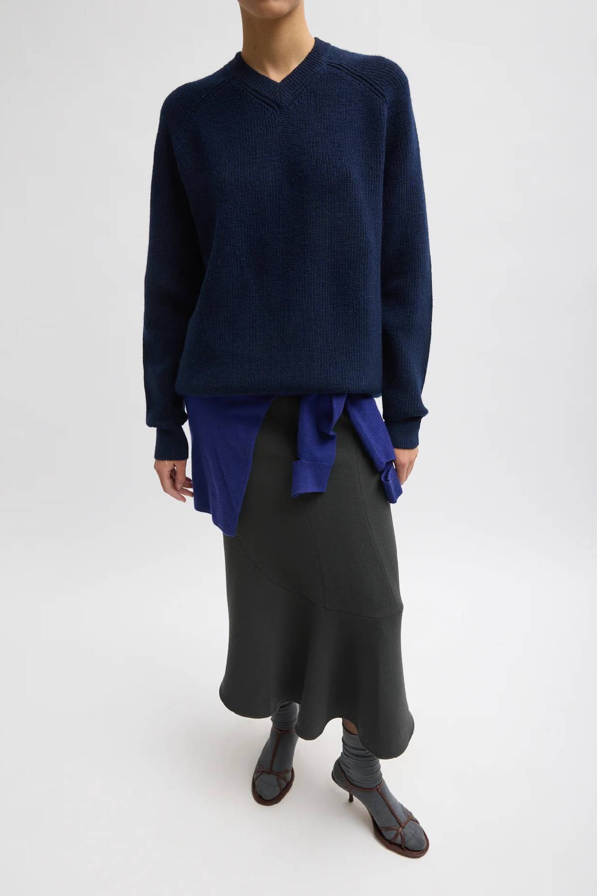 Tibi Cardigan Stitch V-Neck Easy Pullover