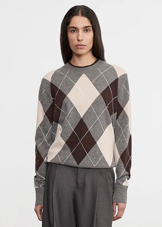 Enza Costa Knit Cashmere Argyle Sweater