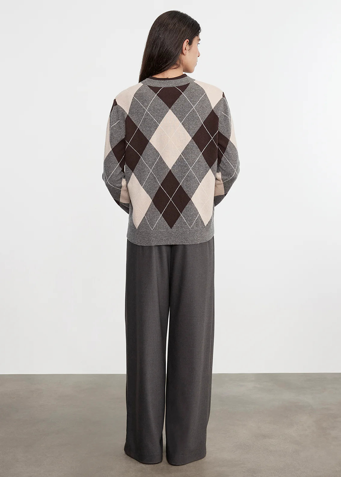 Enza Costa Knit Cashmere Argyle Sweater