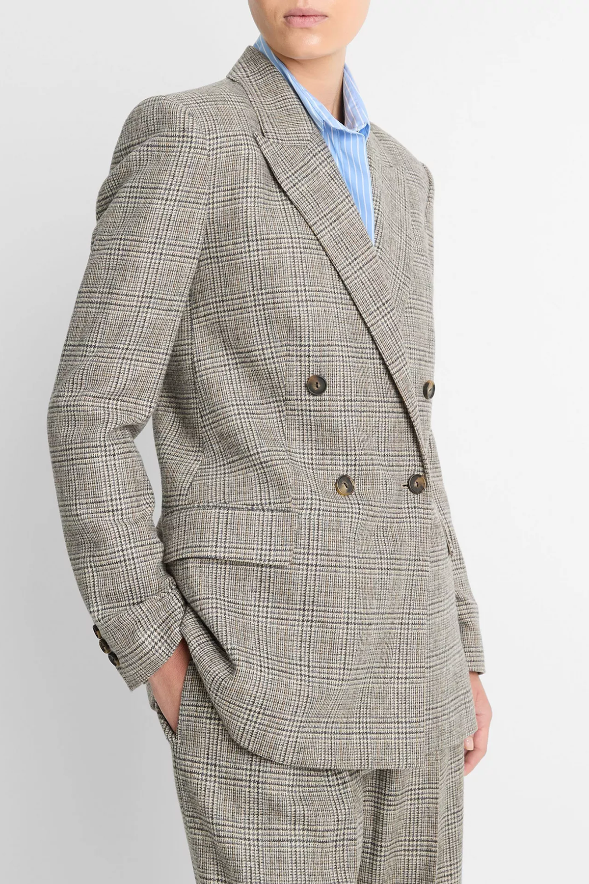 Vince Plaid Double Breasted Blazer