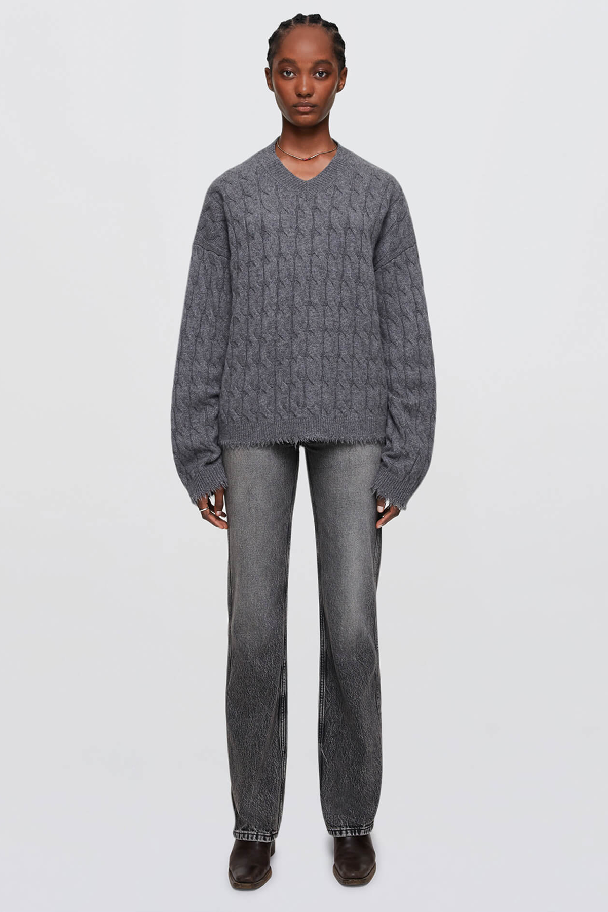 Re/Done Cashmere Cable V-Neck Pullover