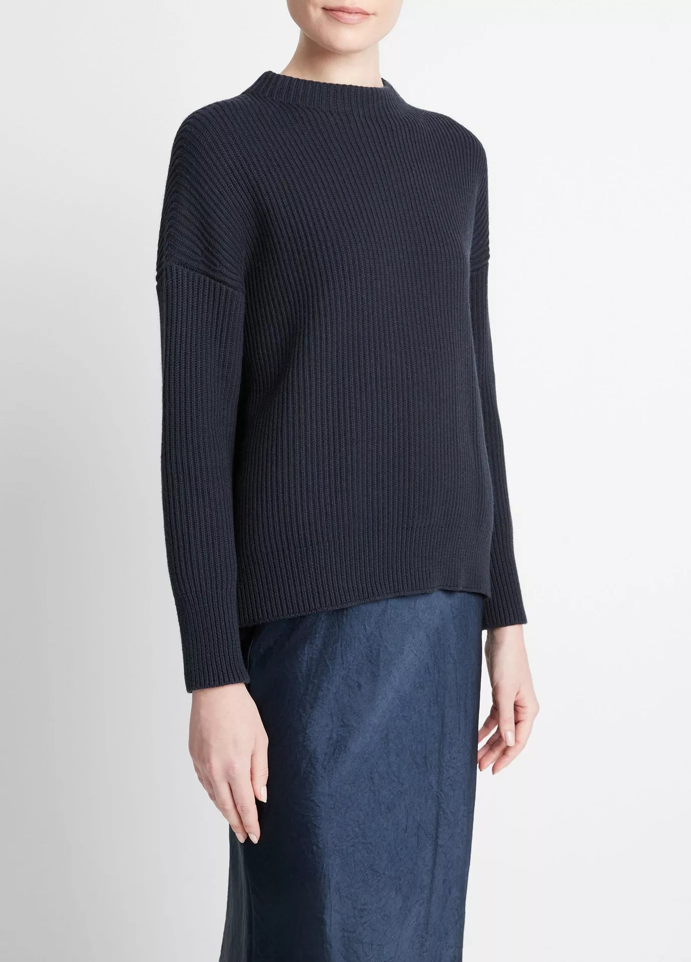 Vince Ribbed Cotton-Cashmere Funnel Neck Sweater