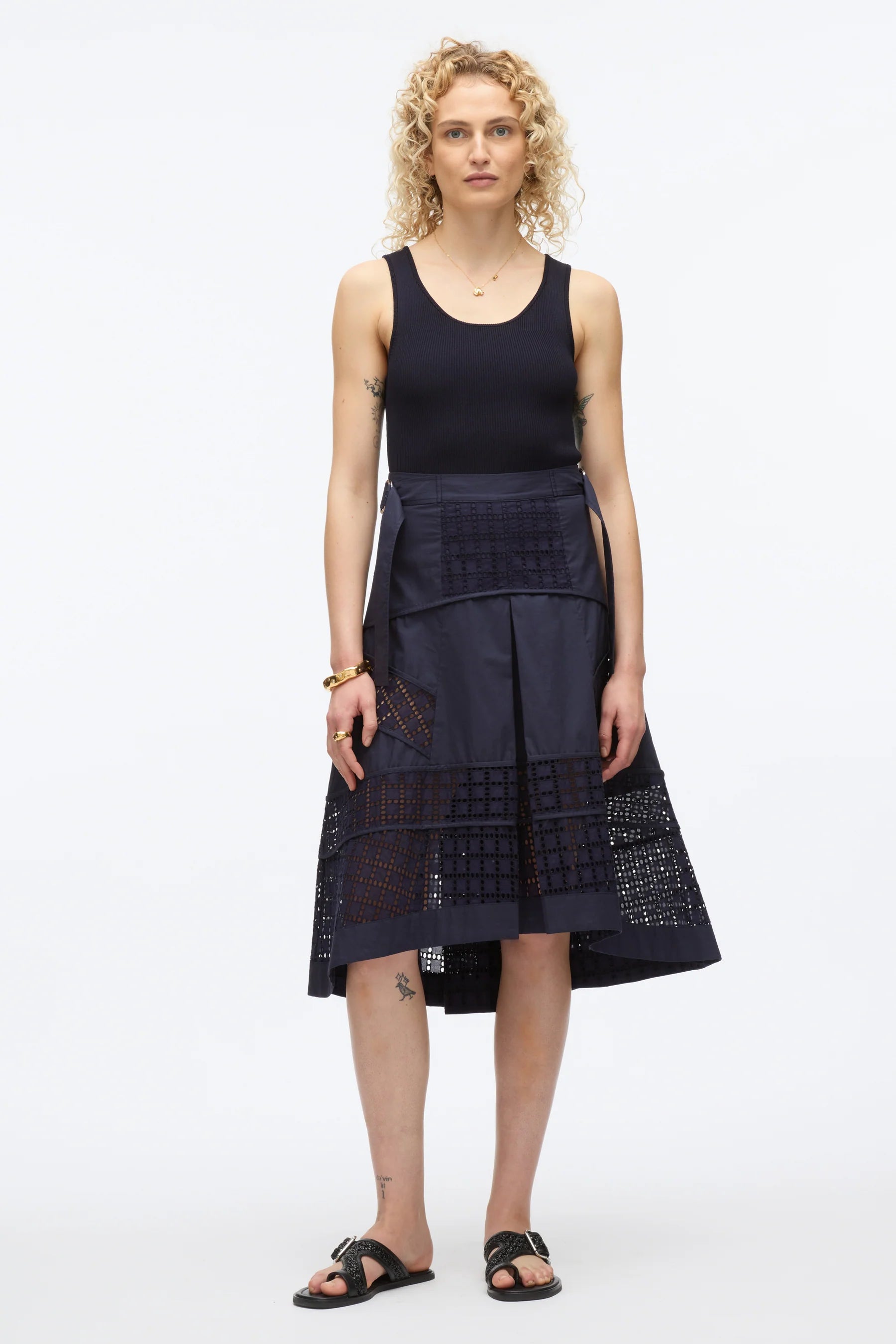 3.1 Phillip Lim Broiderie Anglaise Grid Skirt