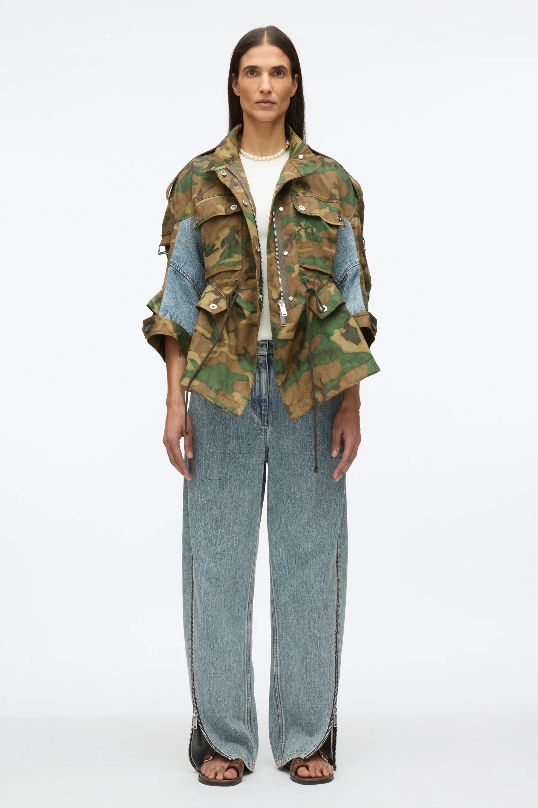 3.1 Phillip Lim Patchwork Camo Ripstop Cinched Womens Utility Jacket